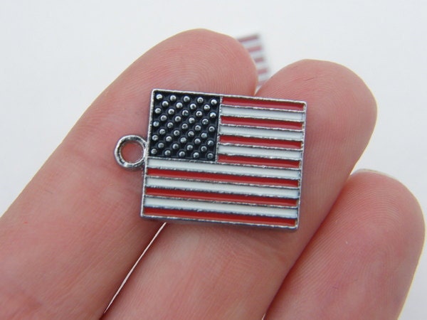 4 United States flag USA charms blue white red silver tone WT84