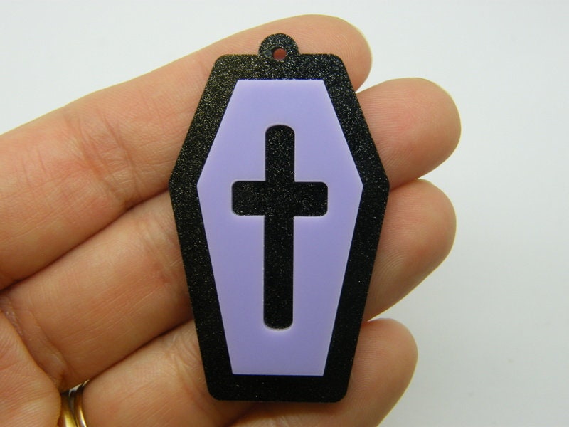 1 Coffin black lilac glitter acrylic pendant HC680