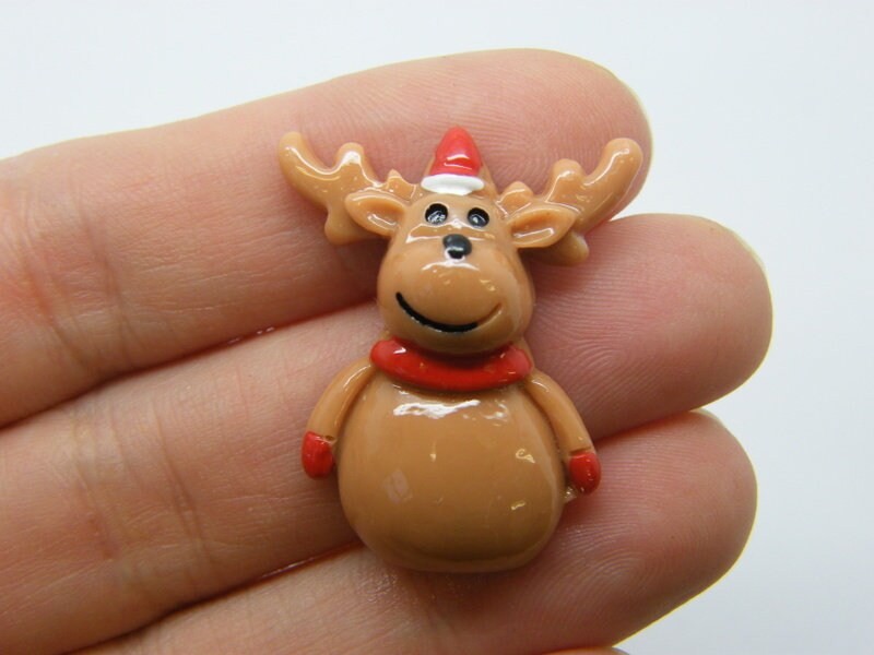 12 Reindeer Christmas glue on embellishment cabochon brown red resin CT153