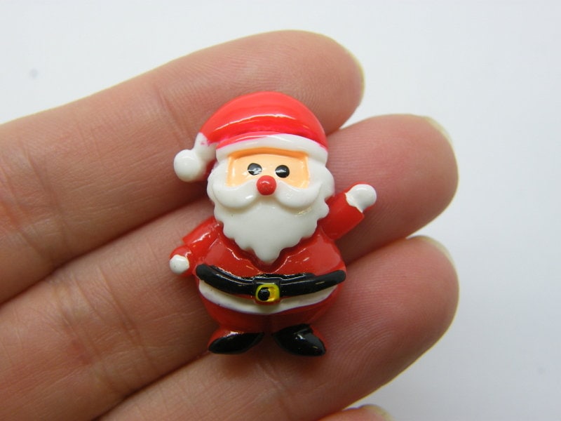 6 Father Christmas Santa embellishment cabochons red black white resin CT141