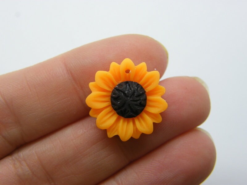 BULK 50 Sunflower flower pendants orange and brown tone F646
