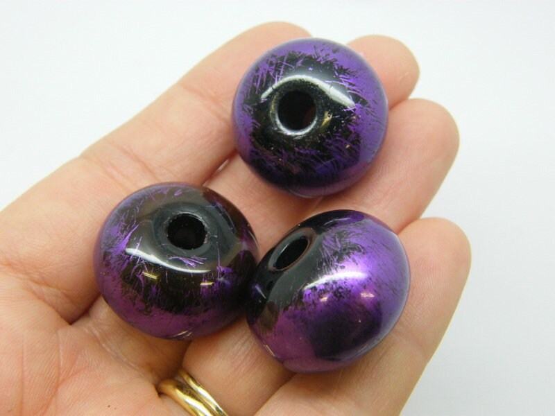 4 Purple and black beads acrylic AB573 - SALE 50% OFF