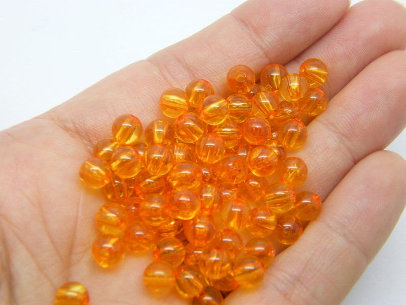 120 Orange beads 6mm transparent acrylic AB515  - SALE 50% OFF
