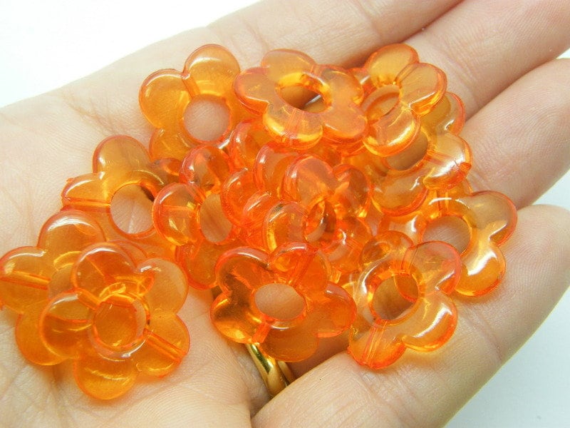 50 Flower bead frames  transparent orange acrylic BB336  - SALE 50% OFF