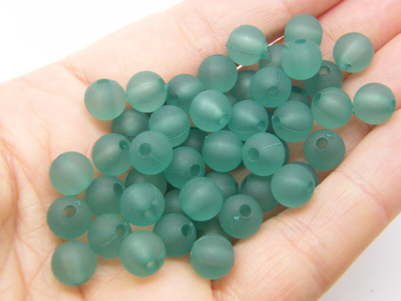 100 Medium sea green beads 8mm frosted acrylic AB577  - SALE 50% OFF