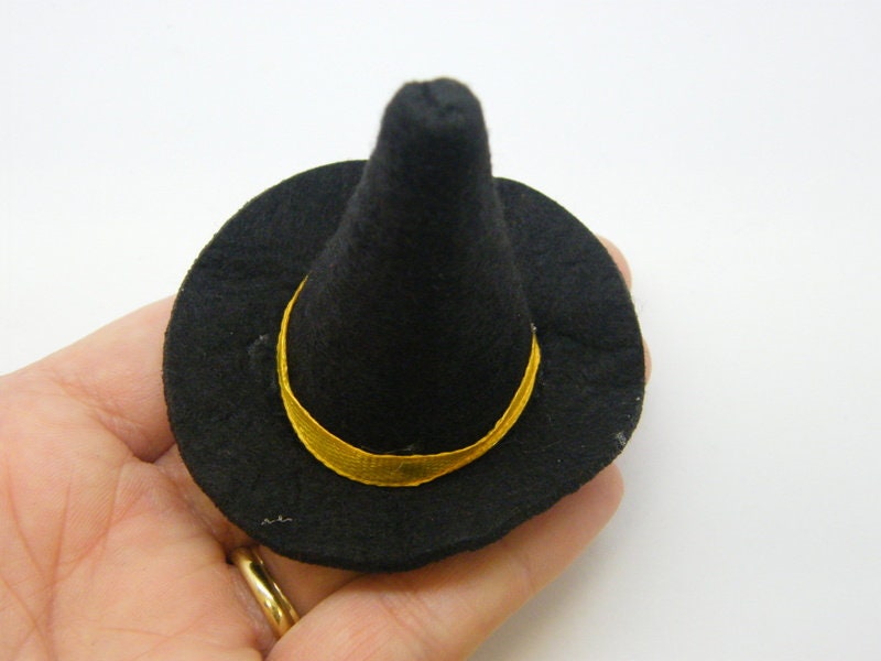 1 Witch hat black felt light orange ribbon HC