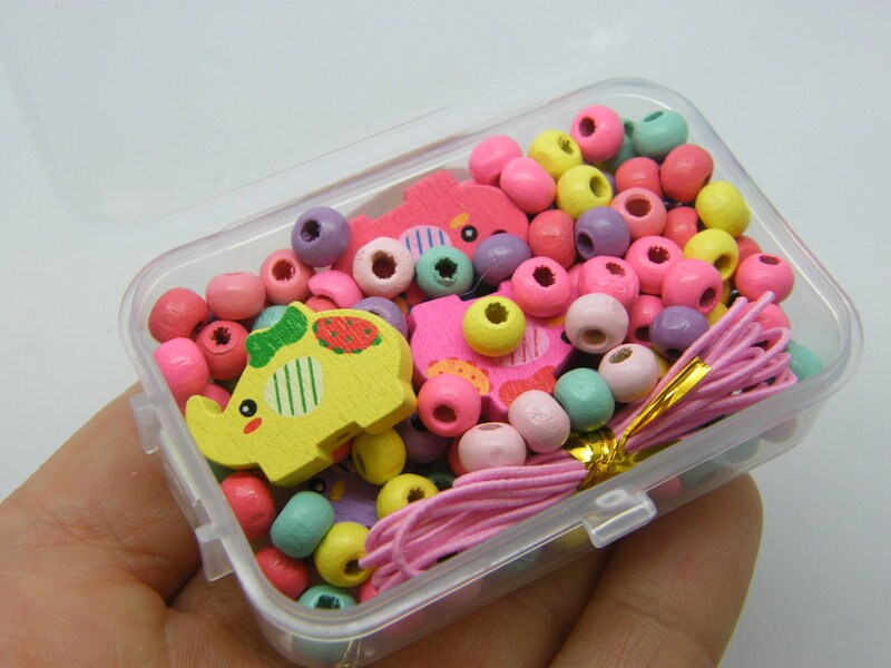 1 Box elephant and assorted spacer beads wood - SALE 50% OFF