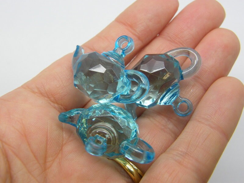 8 Blue teapot pendants transparent acrylic FD181