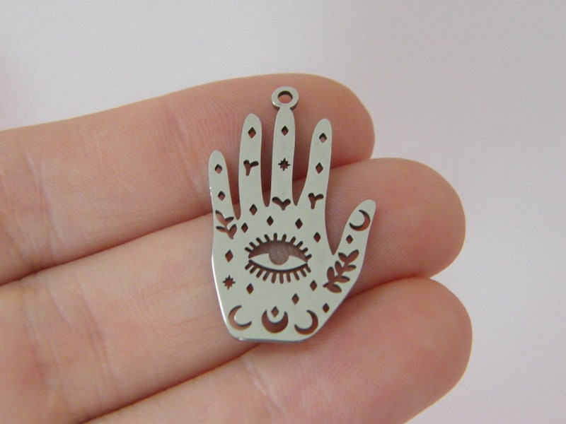 1 Palm reading hand pendant silver stainless steel P643