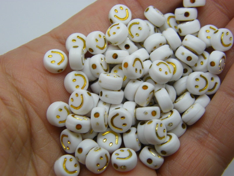 100 Face beads white gold acrylic AB528  - SALE 50% OFF