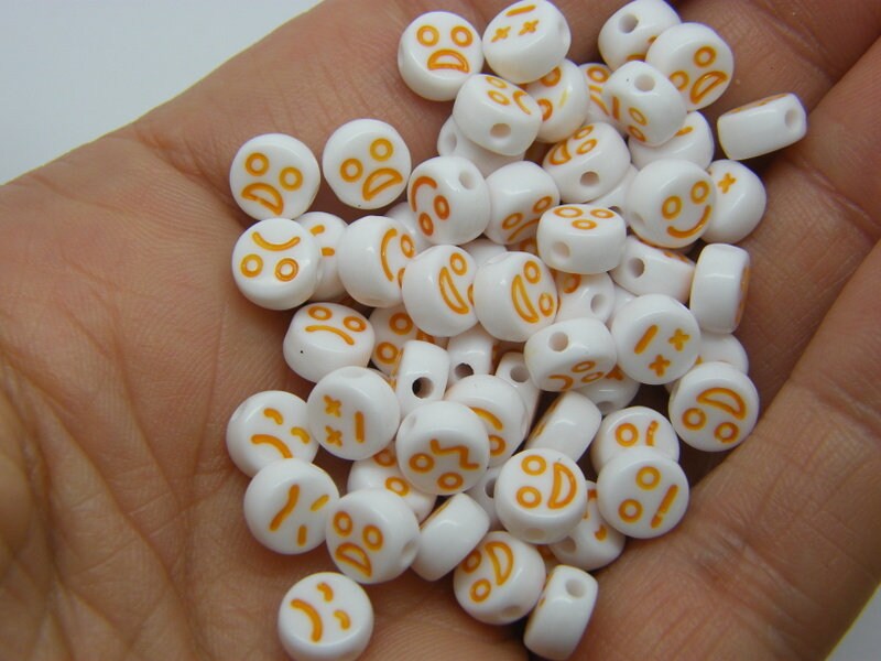 100 Face beads white orange acrylic AB548 - SALE 50% OFF