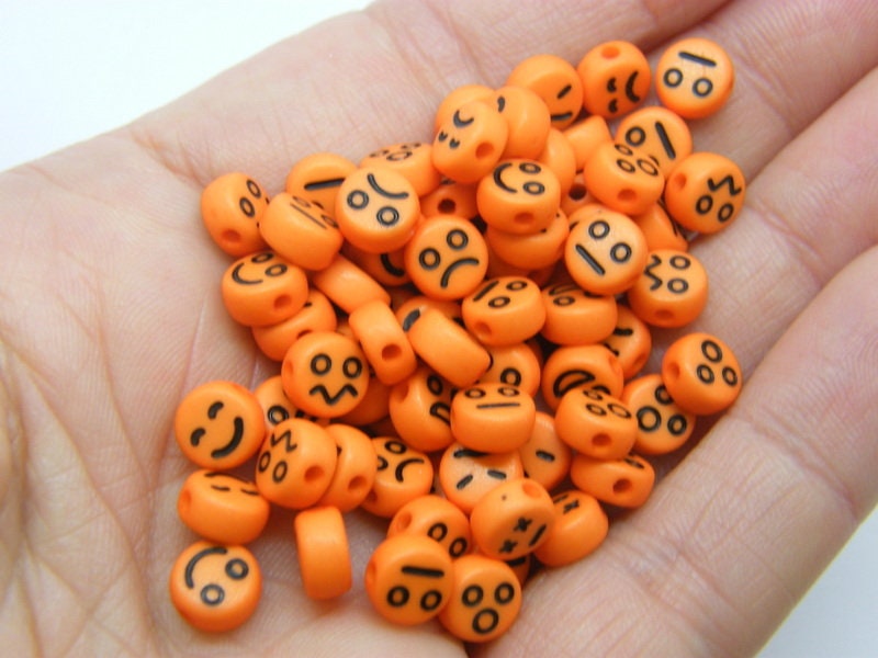 100 Face beads orange black acrylic AB551  - SALE 50% OFF