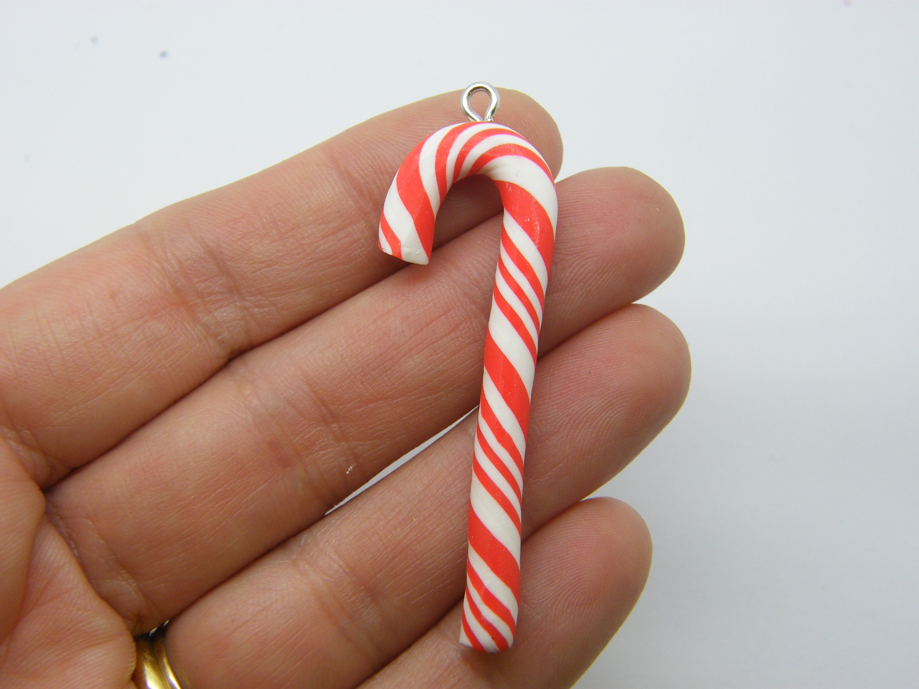 2 Candy cane charms red and white resin FD70