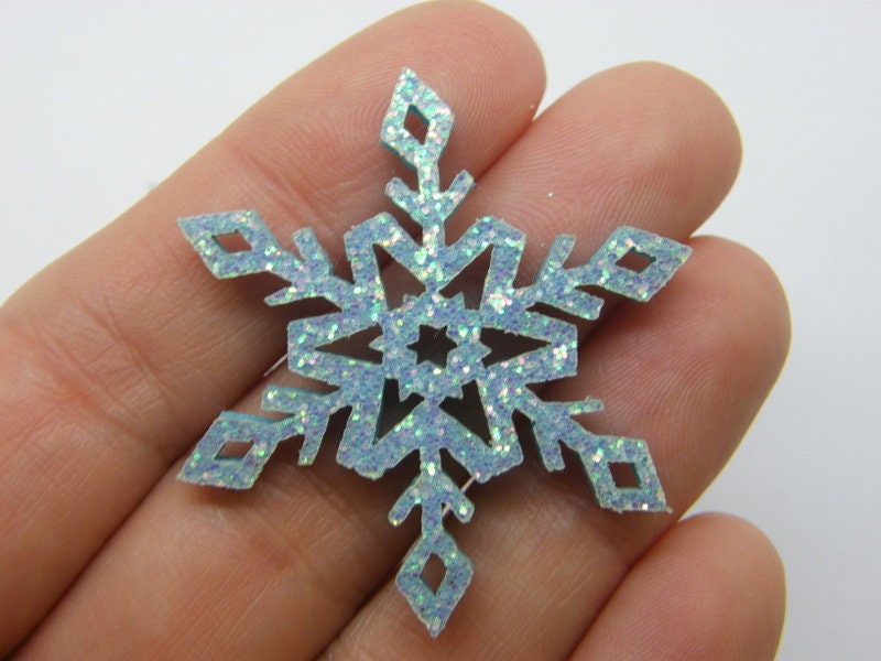 10 Snowflake embellishment blue glitter material A05