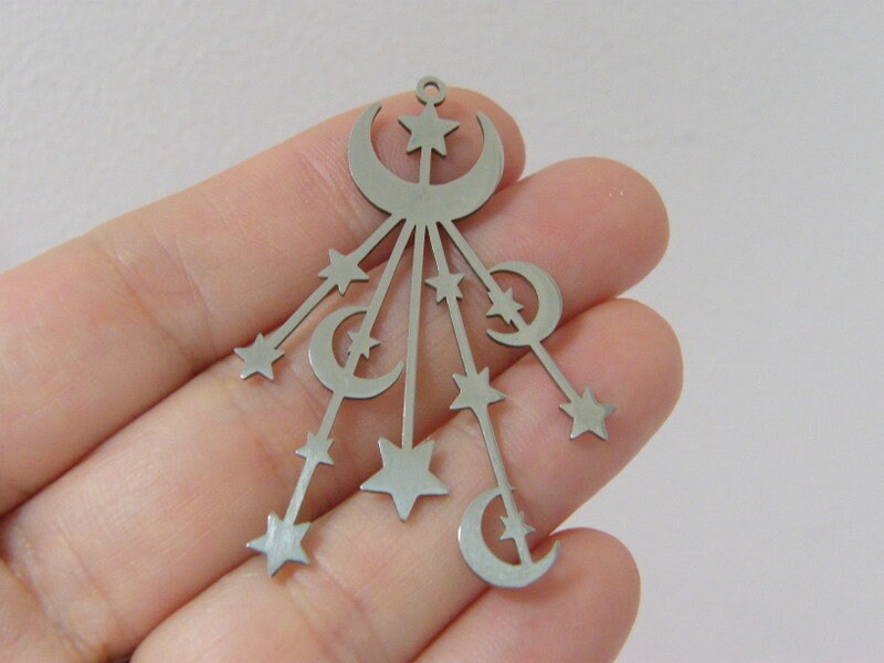 1 Moon stars pendant silver tone stainless steel M166
