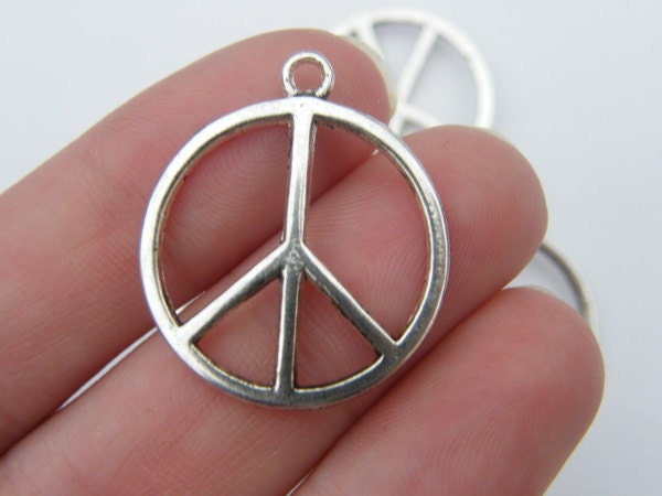 8 Peace sign charms  antique silver tone P2