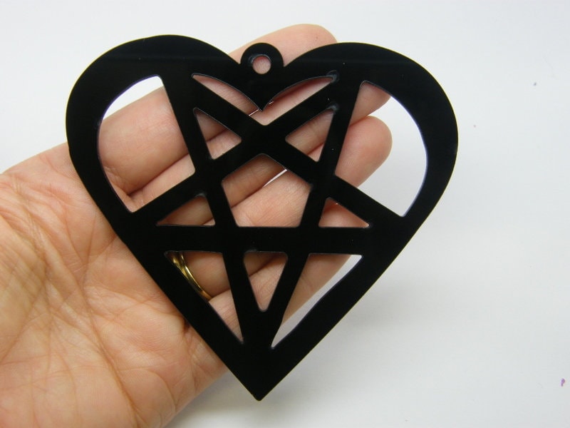1 Heart pentagram pendant 100mm black acrylic HC
