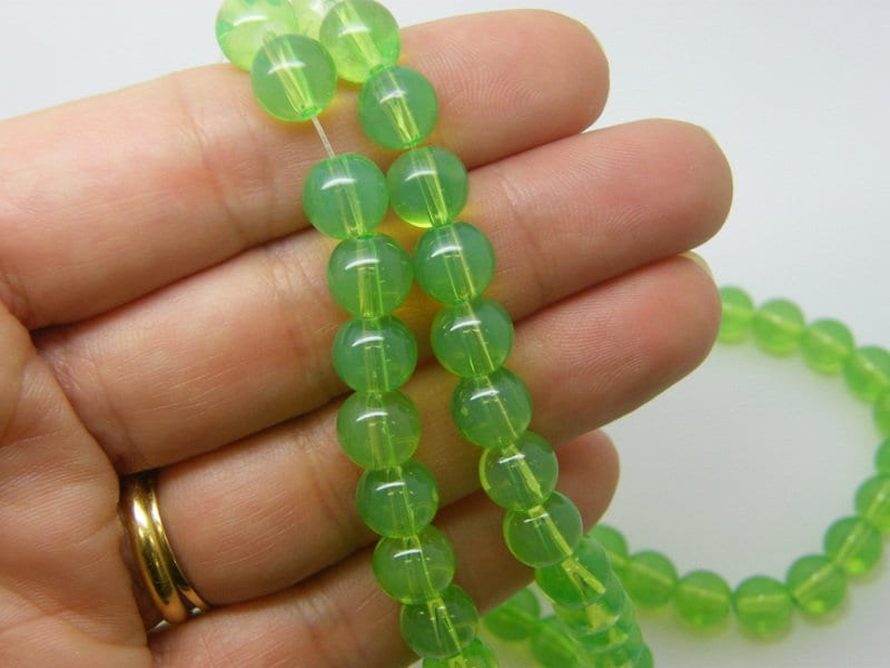 100 Lime green imitation opalite beads 8mm glass B290