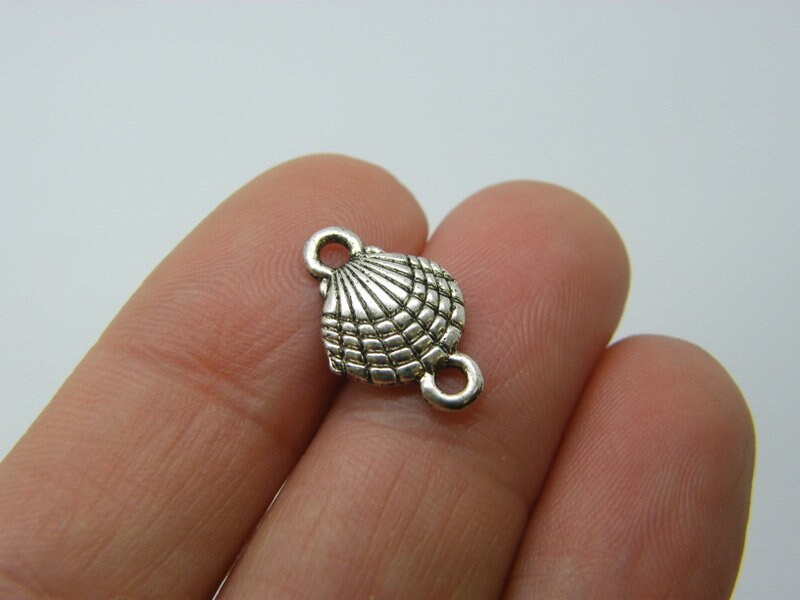 12 Shell connector charm antique silver tone FF163