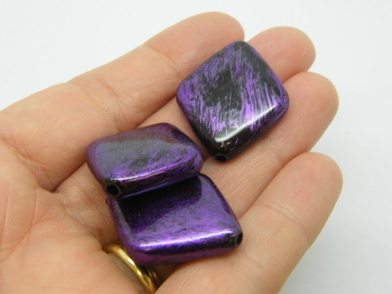 10 Purple and black beads acrylic AB572 - SALE 50% OFF