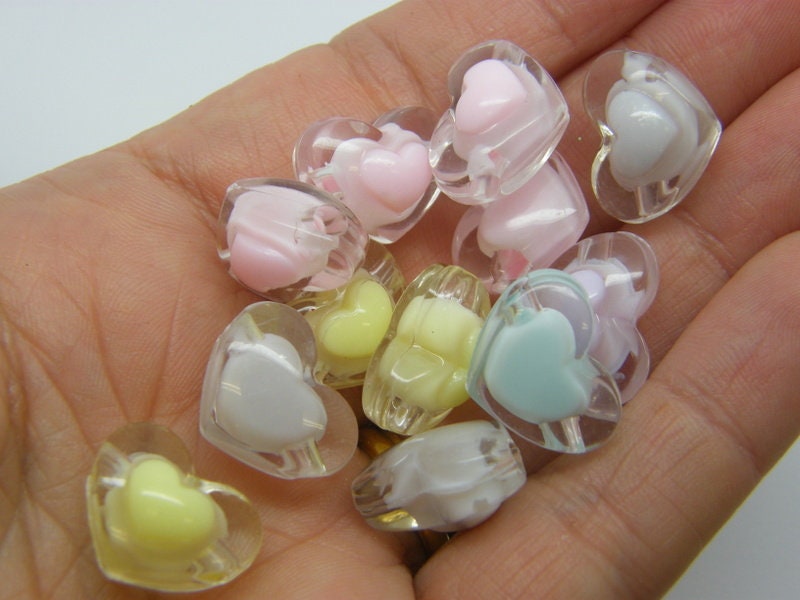 20 Heart on heart beads clear and random mixed acrylic AB625  - SALE 50% OFF