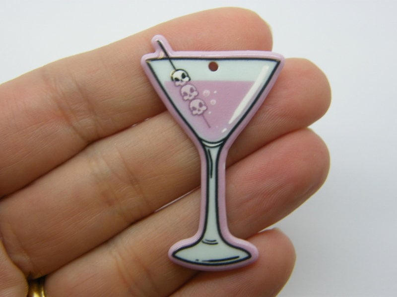2 Skull Martini cocktail Halloween pendants acrylic HC345