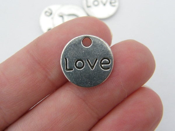 12 Love heart charms antique silver tone M184
