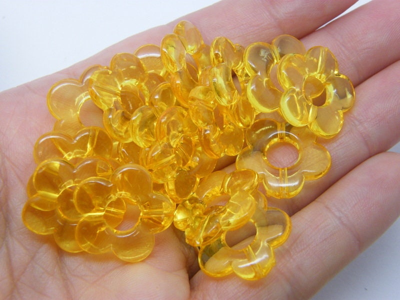 50 Flower bead frames  transparent dark yellow acrylic BB335 - SALE 50% OFF