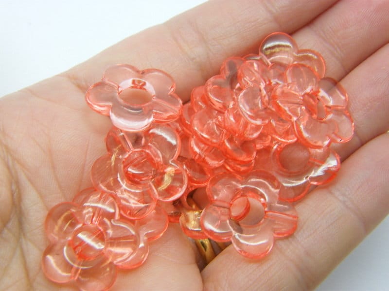 50 Flower bead frames  transparent watermelon acrylic BB333 - SALE 50% OFF