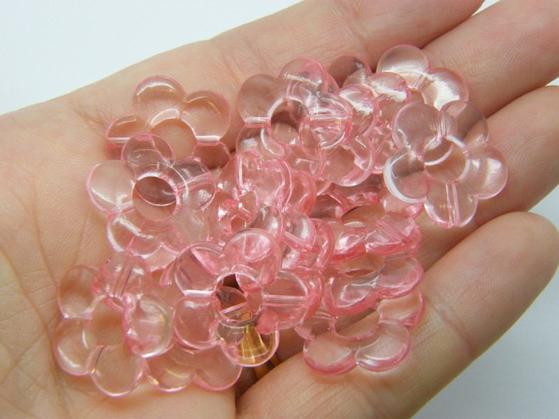 50 Flower bead frames  transparent pink acrylic BB337