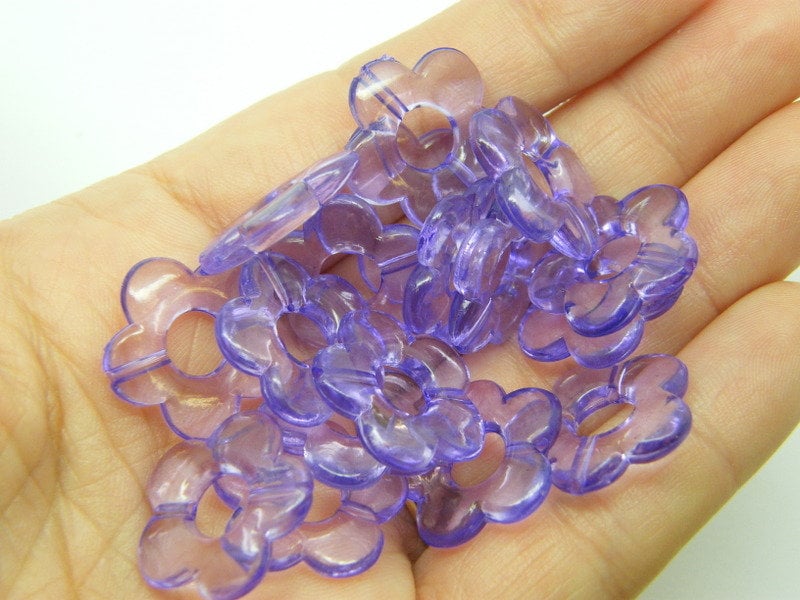 50 Flower bead frames  transparent purple acrylic BB331 - SALE 50% OFF