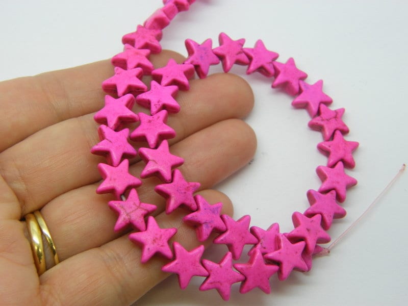40 Star beads 12 x 12mm pink synthetic turquoise S55