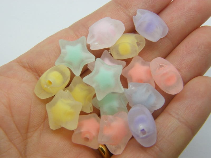 40 Star beads random mixed frosted acrylic BB328  - SALE 50% OFF