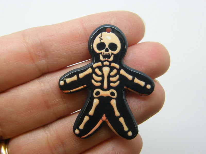 2 Creepy Christmas skeleton gingerbread man pendants acrylic CT316