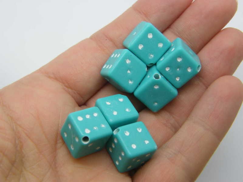 20 Dice beads random turquoise white acrylic P438