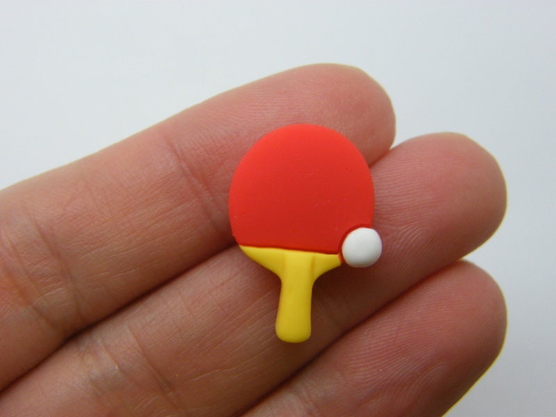8 Table tennis bat and ball embellishment cabochons red yellow white resin SP11