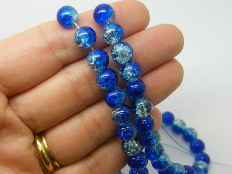 100 Blue clear crackle beads 8mm glass B128