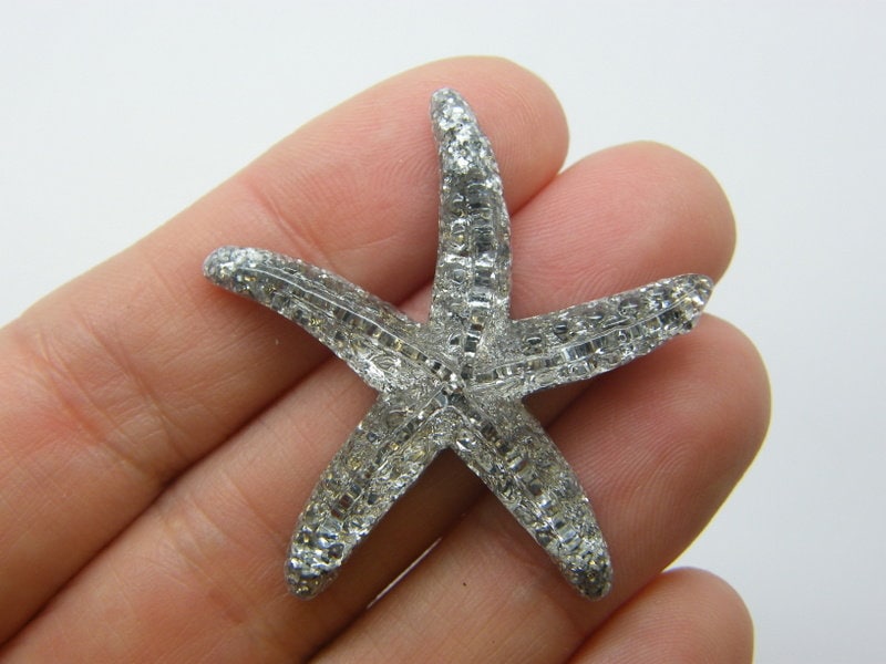 BULK 50 Starfish embellishment cabochon silver glitter resin FF193