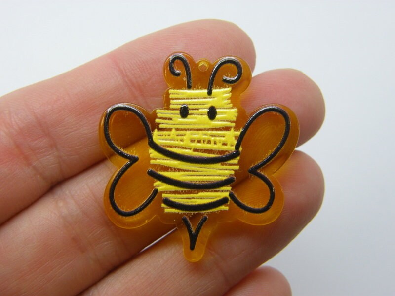 8 Bee drawing pendants yellow black acrylic A747