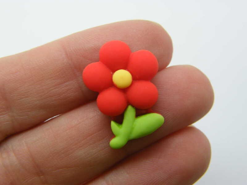 6 Flower embellishment cabochon red resin F266