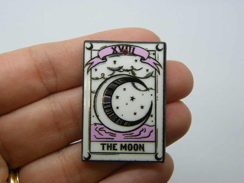 2 The moon tarot card pendant white black pink acrylic HC759