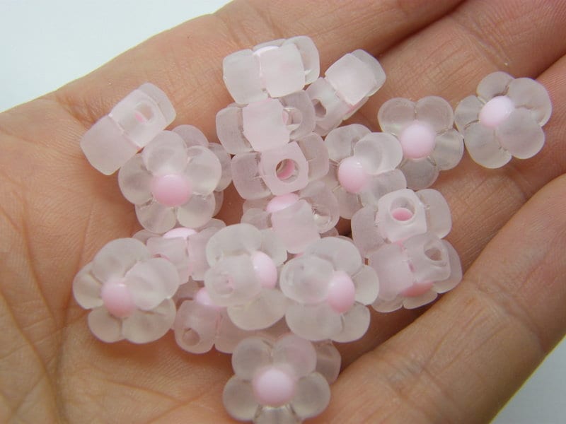 40 Flower beads clear and pink frosted acrylic BB319