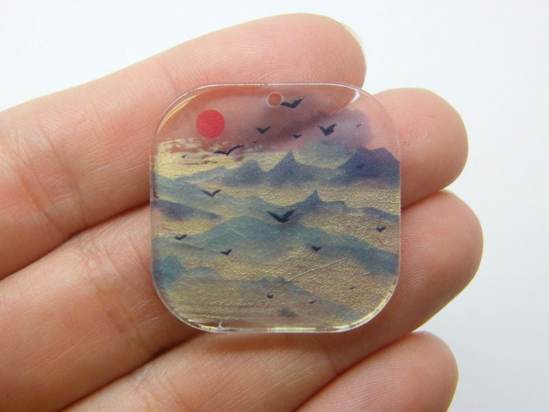 2 Sky bird sun scenery pendants printed acrylic WT94