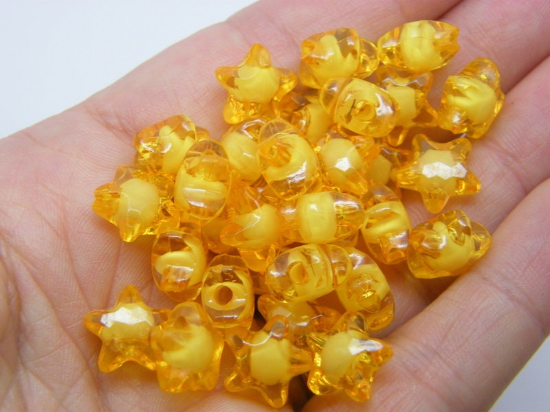 100 Star beads orange transparent acrylic BB307  - SALE 50% OFF