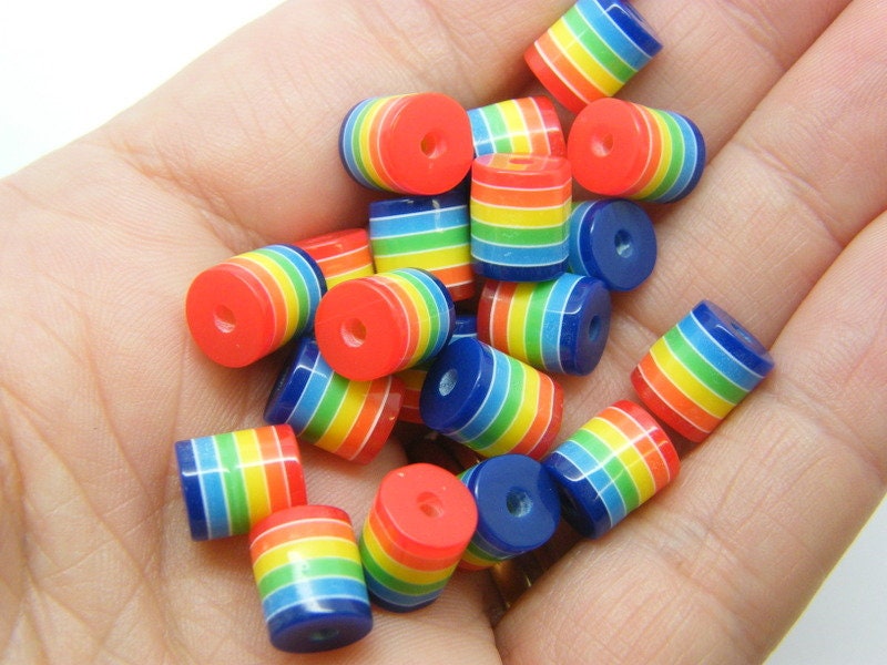 50 Rainbow barrel beads resin AB597 - SALE 50% OFF