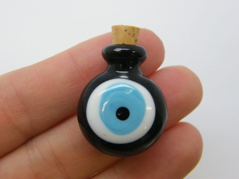 1 Evil eye black white blue bottle handmade lamp work glass I38