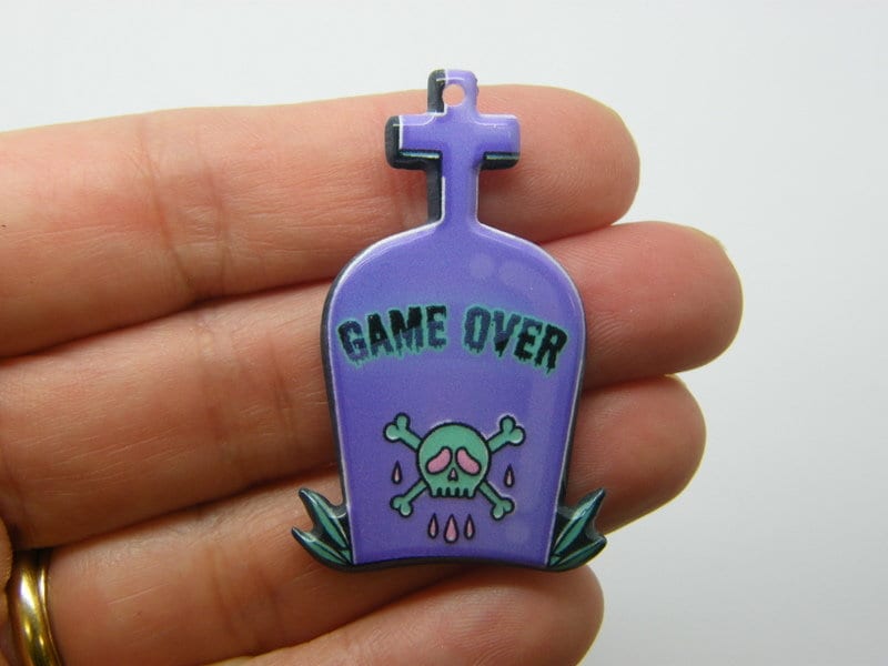 6 Game over gravestone Halloween pendants acrylic HC715