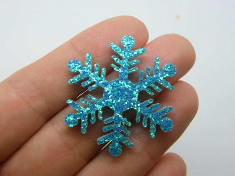 10 Snowflake embellishment blue glitter material B04