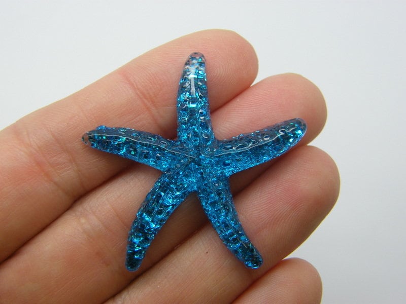8 Starfish embellishment cabochon blue glitter resin FF218