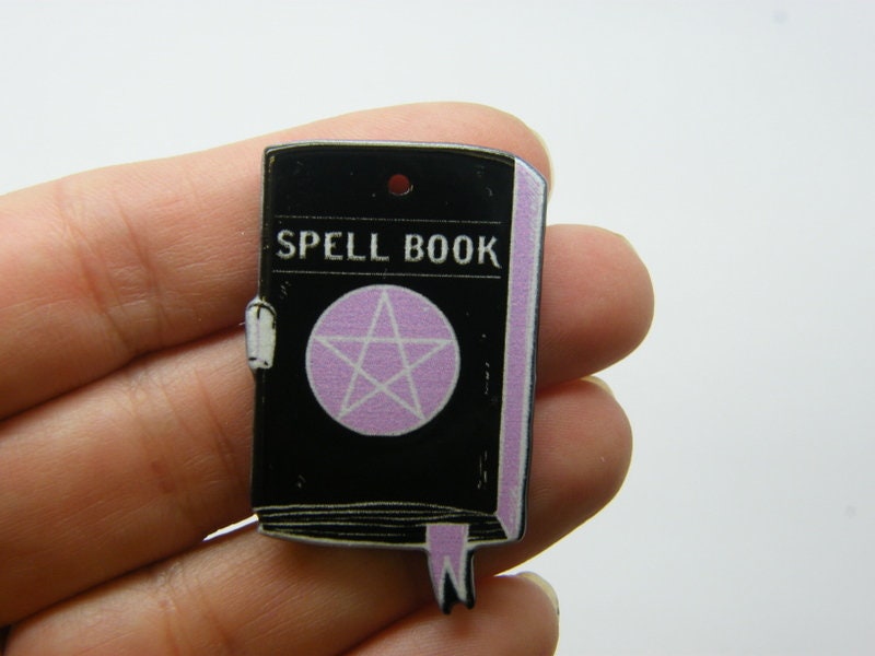 2  Spell book pentagram pendant black white pink acrylic HC769